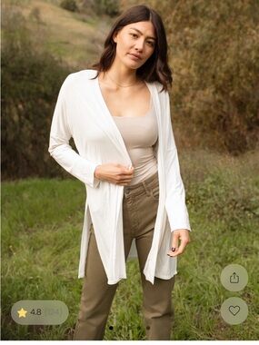 Carly Jean Los Angeles Cream Open-Front Long Cardigan